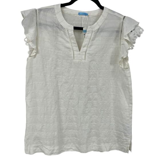 NWT J. McLaughlin Cailin Blouse Ecru Eyelet Lace Sleeves Linen Blend Medium - Picture 2 of 7